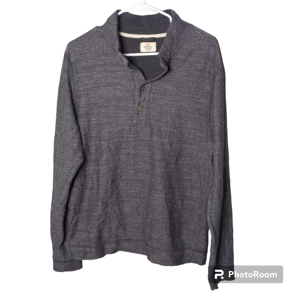Marine Layer Clayton Textured Pullover 1/4 Button‎ Down Charcoal Size Large